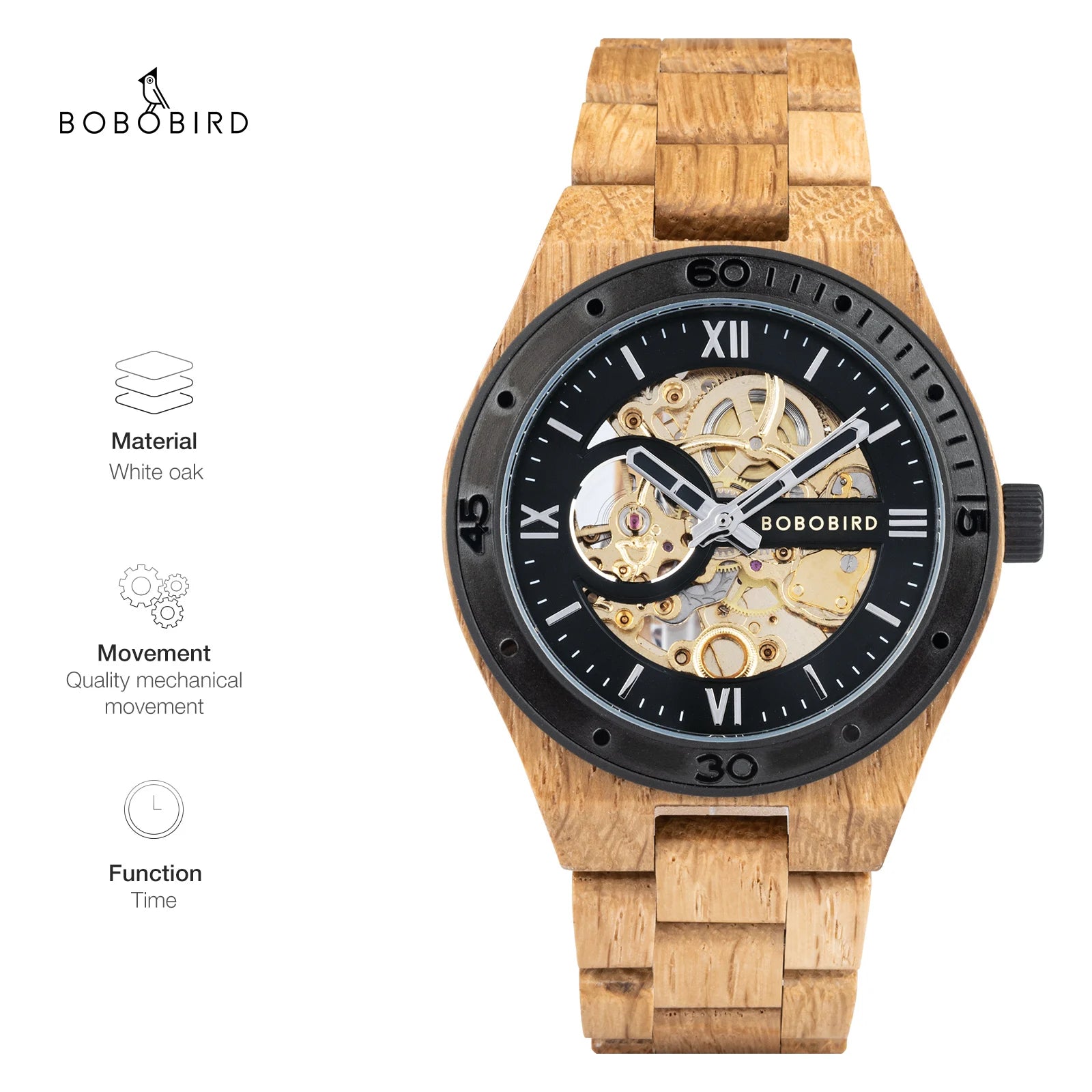 Men Mechanical Watch New Top Wood Sport Wristwatches Hollow Out Automatic Mechanical Watch Custom Great Gift Box