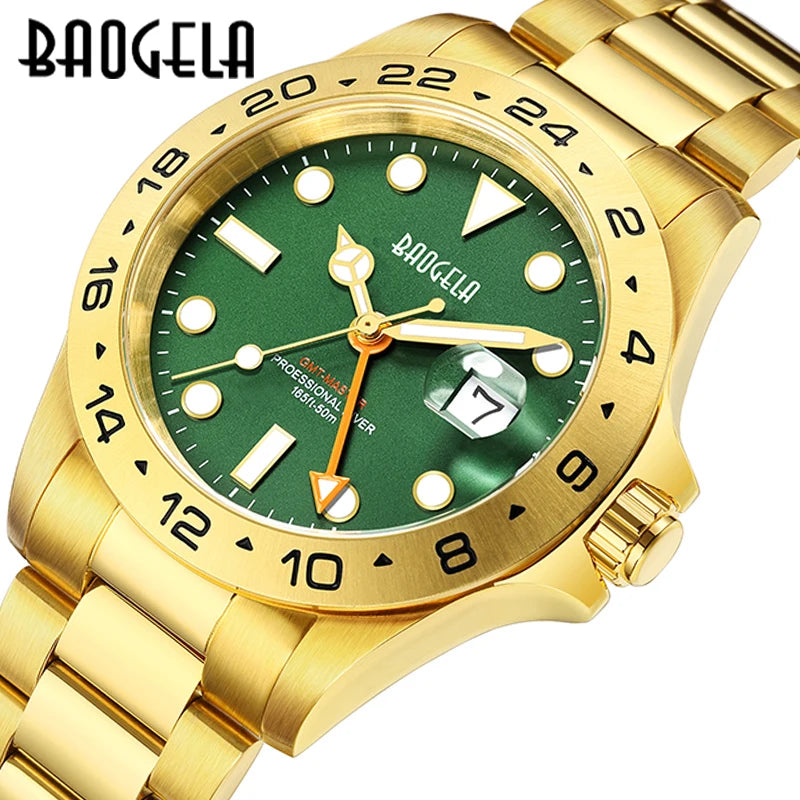 New Men Luxury Watch 304 Stainless Steel Luminous Dial 50M Diving Fashion Couples Sport Watch Wristwatch Gold Green