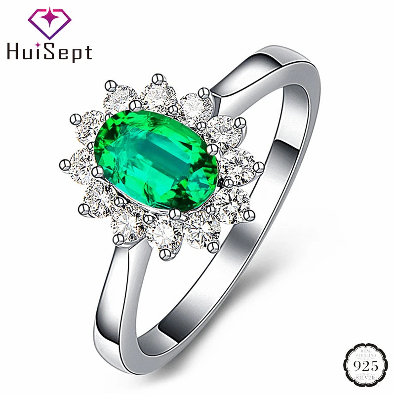 Fashion Rings 925 Silver Jewelry for Women Oval Emerald Ruby Zircon Gemstones Ornaments Finger Ring Wedding Party Gifts