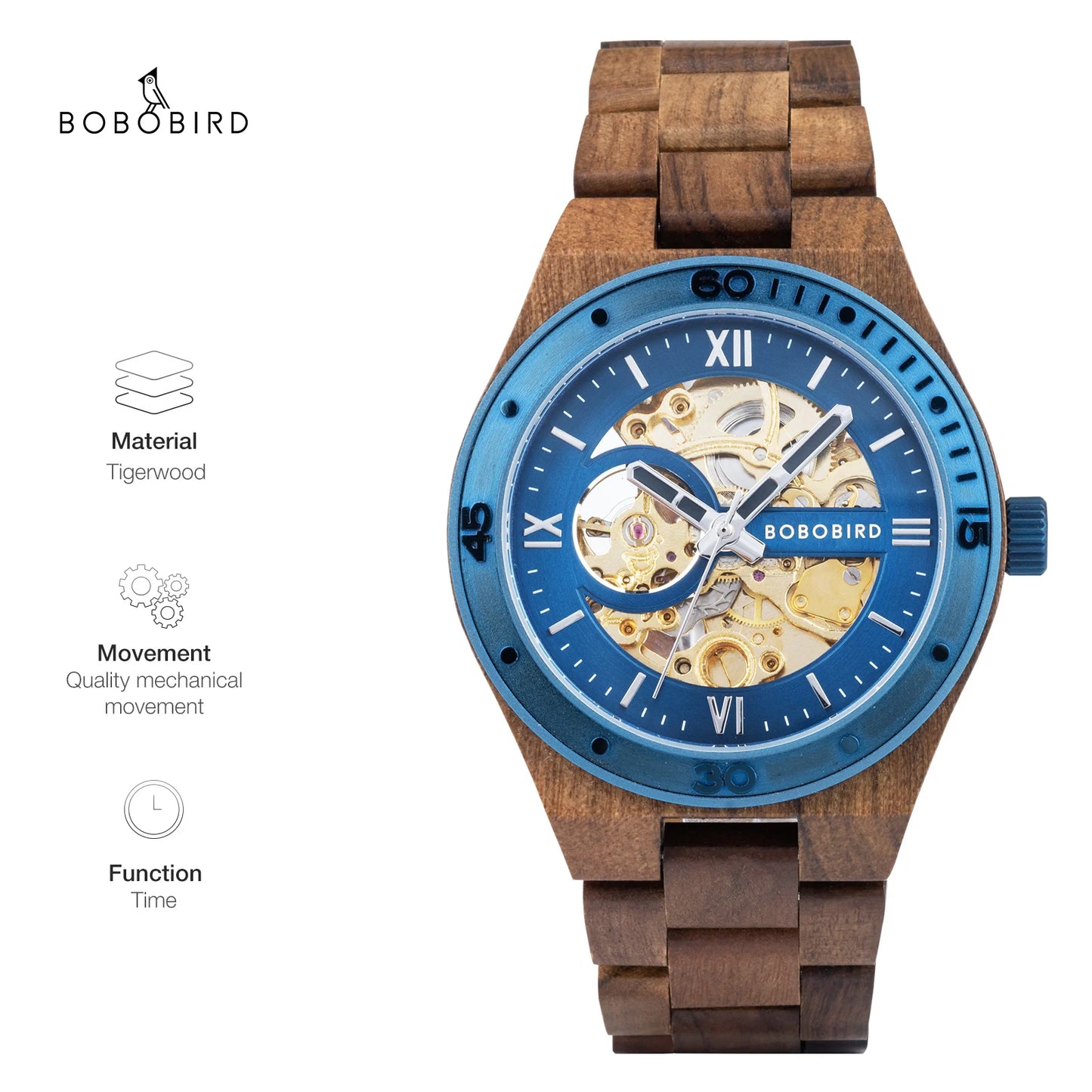 Men Mechanical Watch New Top Wood Sport Wristwatches Hollow Out Automatic Mechanical Watch Custom Great Gift Box