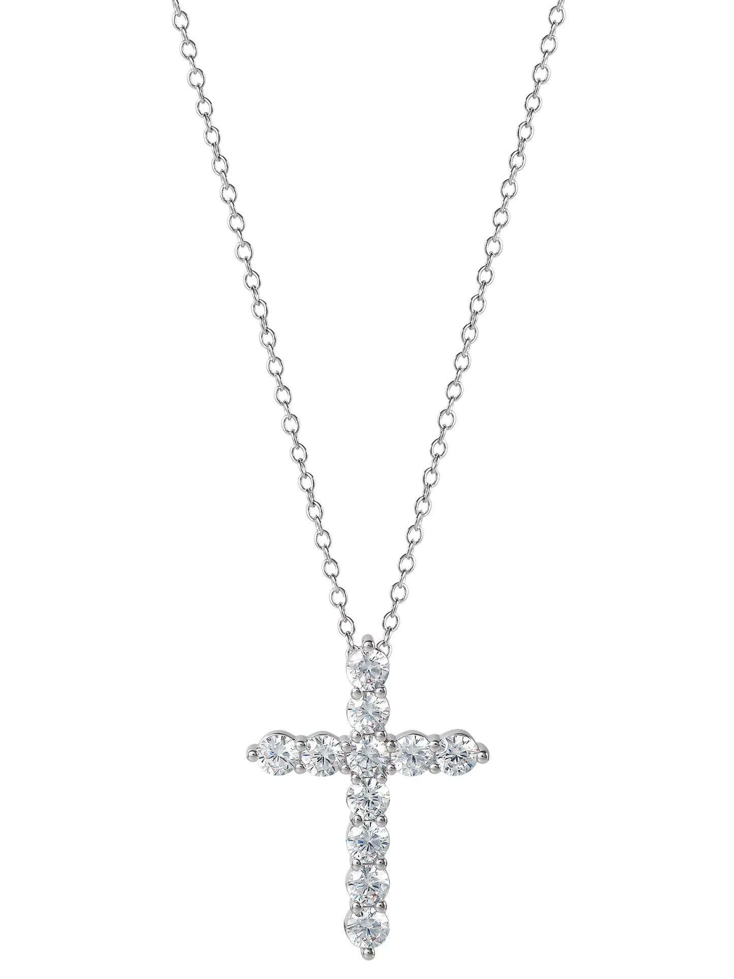 Brilliance Fine- Women'S Silver Plated Brass Cubic Zirconia Cross Pendant, 18" + 2" Ext Chain