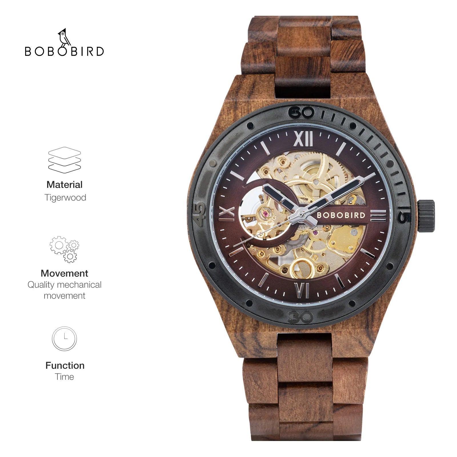 Men Mechanical Watch New Top Wood Sport Wristwatches Hollow Out Automatic Mechanical Watch Custom Great Gift Box