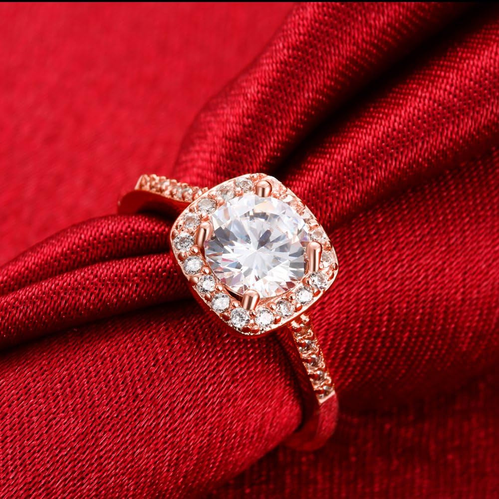 Elegant 18K Rose Gold Plated Austria Crystal Square Zircon Wedding Engagement Band Ring for Woman 8