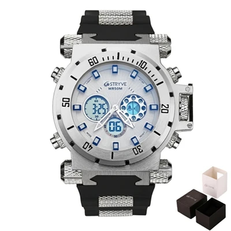 8015 Luxury Silicone Strap Watches Heavy Dial Dual Time 5ATM Waterproof Sports Quartz Digital Men Watch Reloj Hombre