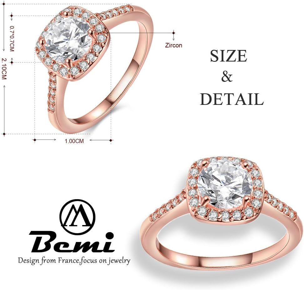 Elegant 18K Rose Gold Plated Austria Crystal Square Zircon Wedding Engagement Band Ring for Woman 8