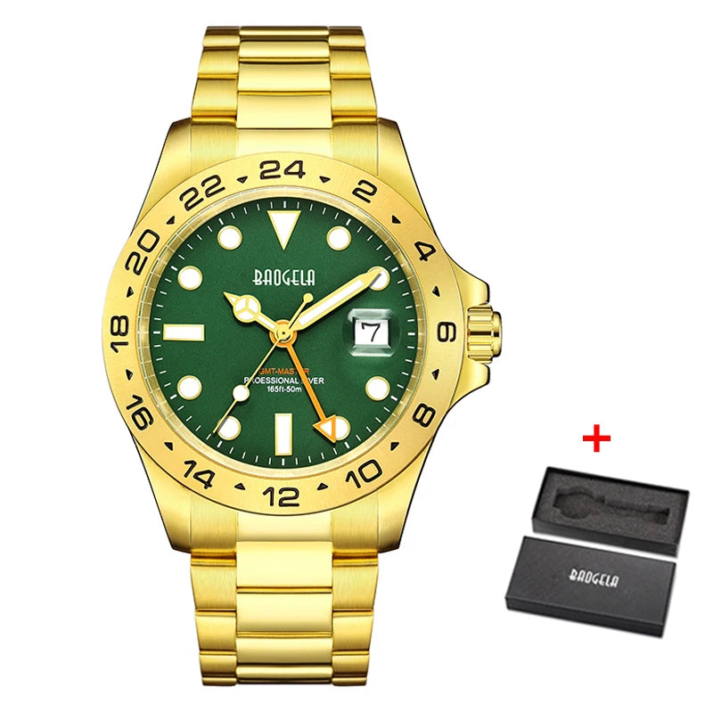 New Men Luxury Watch 304 Stainless Steel Luminous Dial 50M Diving Fashion Couples Sport Watch Wristwatch Gold Green