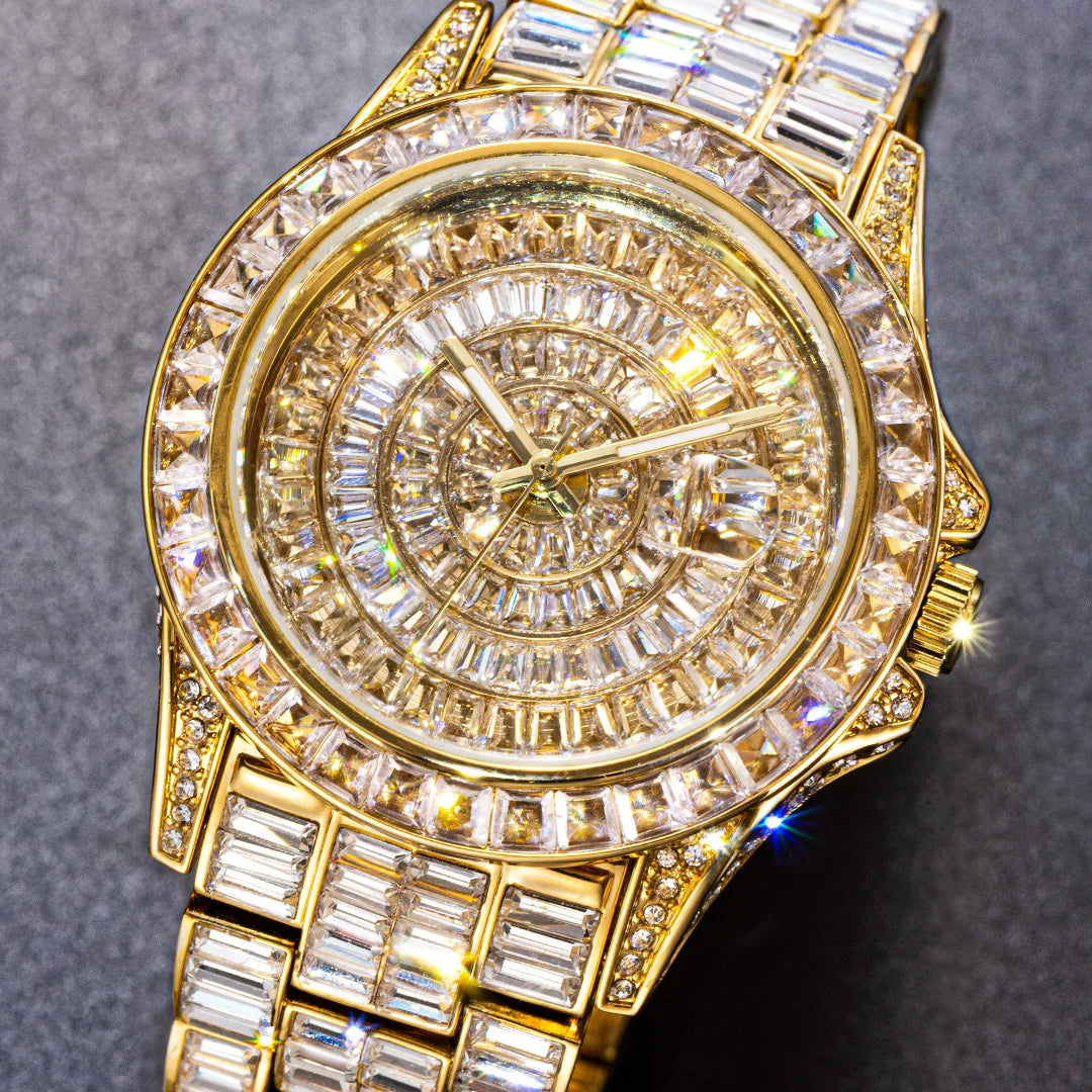 High End Luxury Watches for Men Fashion Hip Hop Diamond Quartz Watch Top Brand Iced Out Bling Crystal Waterproof Male Clock Gift