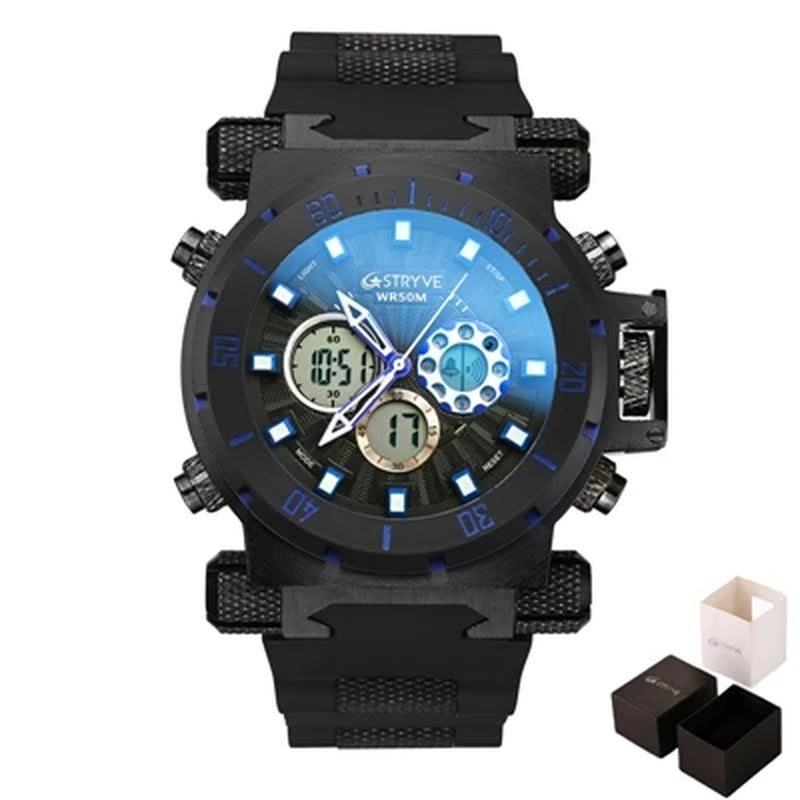 8015 Luxury Silicone Strap Watches Heavy Dial Dual Time 5ATM Waterproof Sports Quartz Digital Men Watch Reloj Hombre