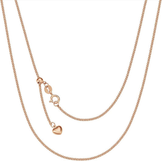 18K Solid Gold 1MM Thin Strong Simple Minimalist Wheat Cable Adjustable Chain Necklace with a Heart Extender Dainty Fine Jewelry for Women Girls, 50CM