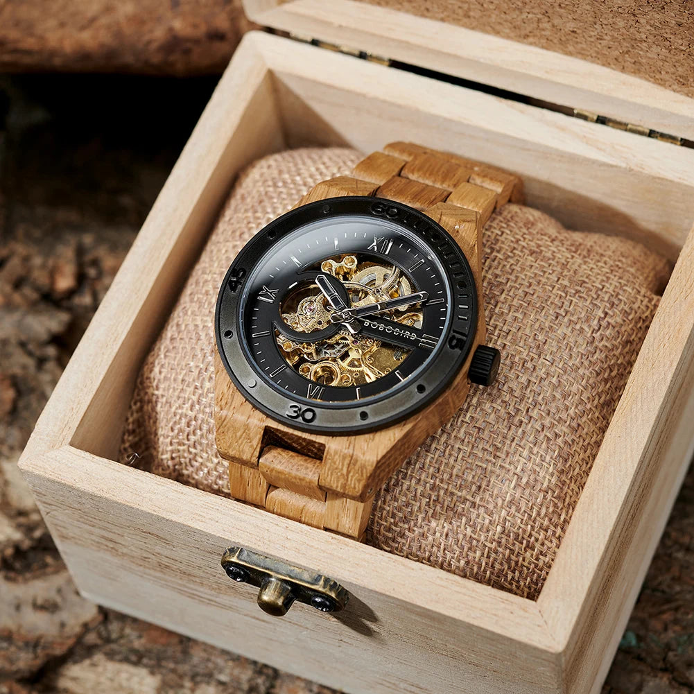 Men'S Mechanical Watch New Wooden Wristwatches Fashion Automatic Mechanical Watch Cuostom Great Gift Box Dropshipping