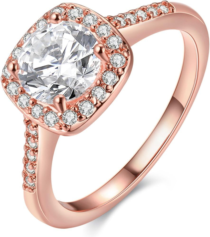 Elegant 18K Rose Gold Plated Austria Crystal Square Zircon Wedding Engagement Band Ring for Woman 8