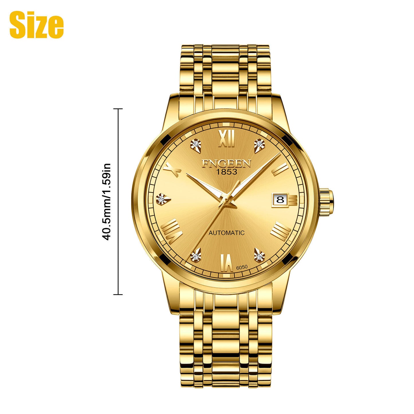 Luxury Men Automatic Mechanical Watch Waterproof Stainless Steel Gold Tone Wrist