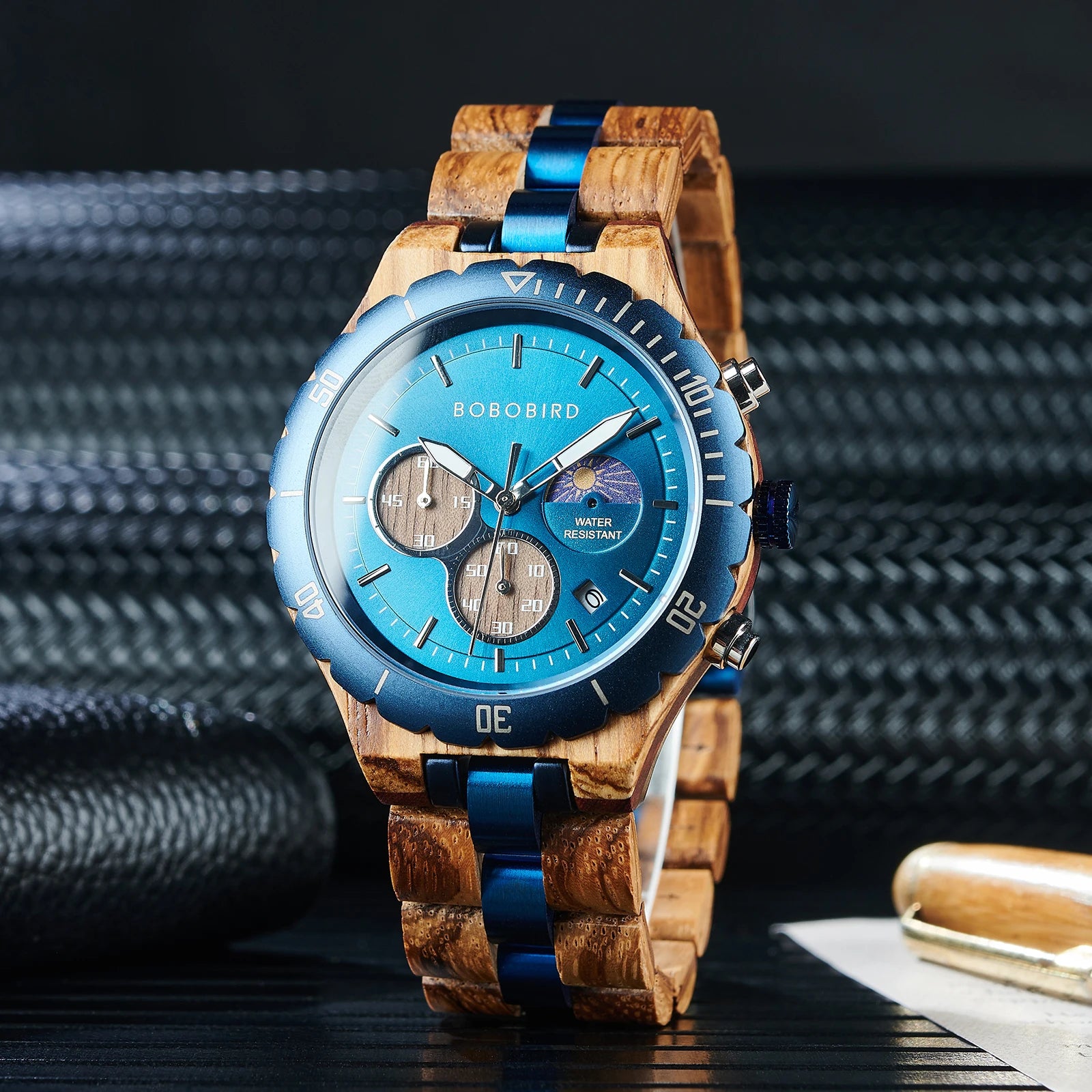 Wooden Watches for Men, Stainless Steel Wood Watch, Custtom Wristwatch for Male, Classic Function Chronograph Watches