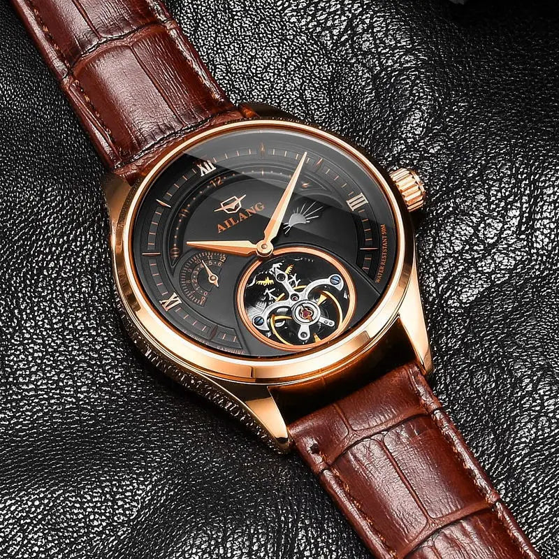 Automatic Mechanical Watches Mens Watches Top Brand Luxury Sapphire Genuine Leather Original Tourbillon Hollow Movement