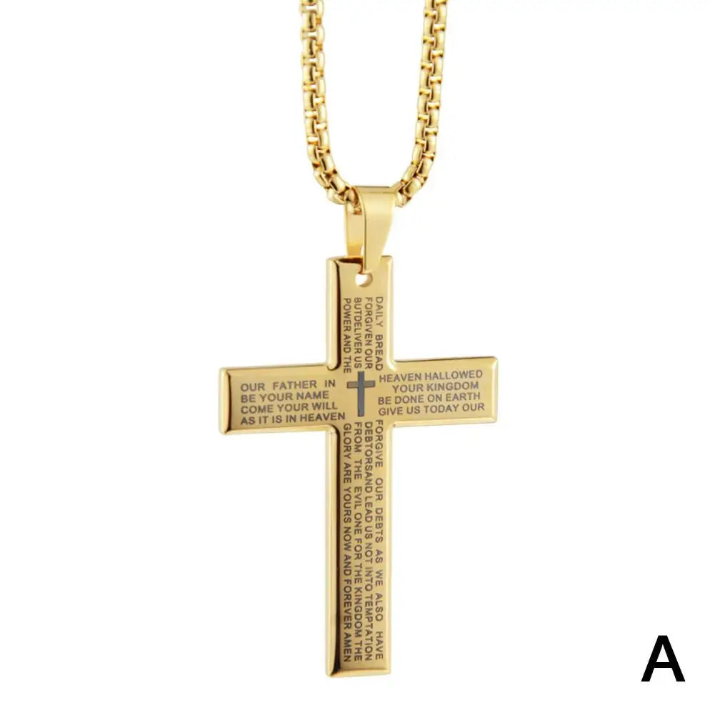 Christian Bible Cross Chain Necklace Stainless Steel Big Pendant Necklace Men'S Religious Prayer Jewelry Corrente Masculina