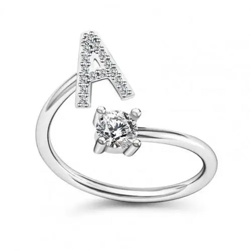 Adjustable a to Z Alphabet Open Ring Couple Wedding Band Jewelry Accessory Gift